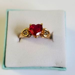 10K Gold Heart Ruby & Diamond Ring